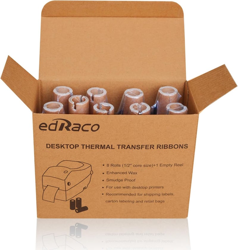 Edraco 8 Rolls Desktop Thermal Transfer Ribbons -Enhanced Wax, 2.25" x 244'(57mm x 74m), 0.5” Core, for Zebra Desktop Printer - Image 3